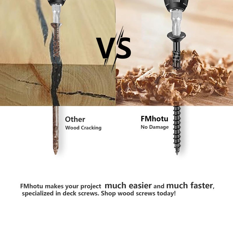 FMhotu 6 Inch Heavy-Duty Outdoor Deck Screws, 50Pcs Star Drive Decking Wood Screws, Rust Resistant Timber Screws for Timber/Log/Landscaping Wood (#14 x 6 Black - Image 4
